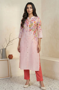 Pink Floral Printed Straight Kurta