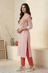 Pink Floral Printed Straight Kurta