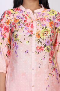 Pink Floral Printed Straight Kurta