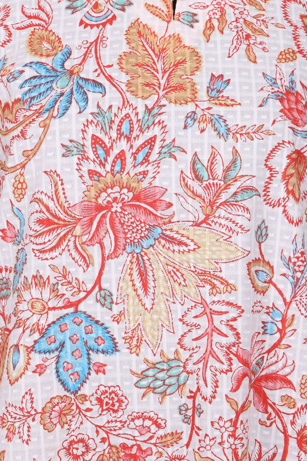 White Floral Printed Pure Cotton Straight Kurta