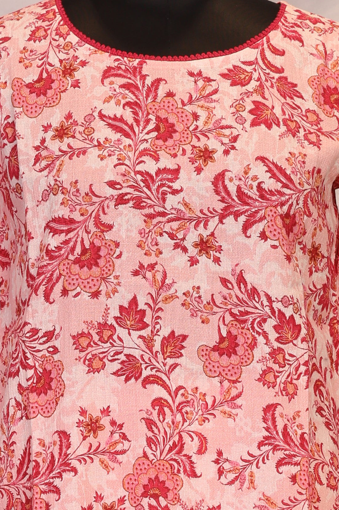 Peach Floral Printed Pure Cotton Straight Kurta