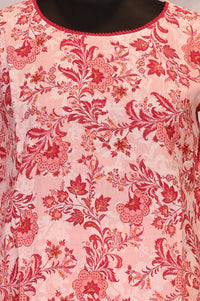 Peach Floral Printed Pure Cotton Straight Kurta