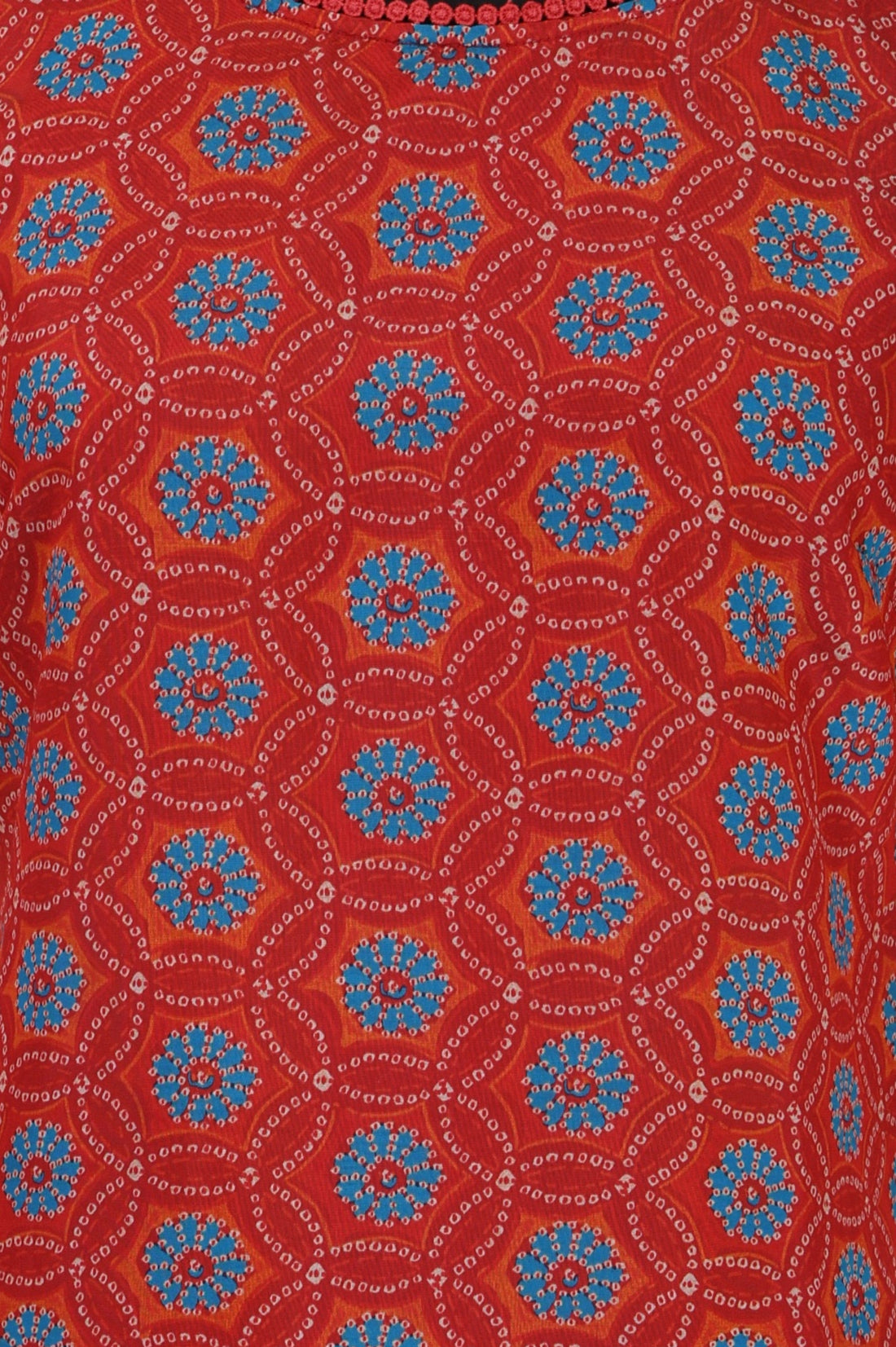 Rust Red Bandhani Printed Crepe Straight Kurta