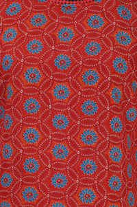 Rust Red Bandhani Printed Crepe Straight Kurta