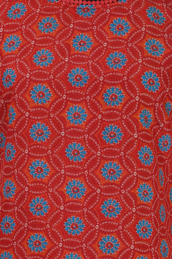 Rust Red Bandhani Printed Crepe Straight Kurta