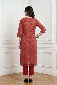 Rust Red Bandhani Printed Crepe Straight Kurta