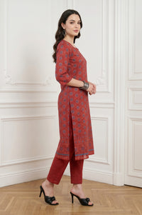 Rust Red Bandhani Printed Crepe Straight Kurta