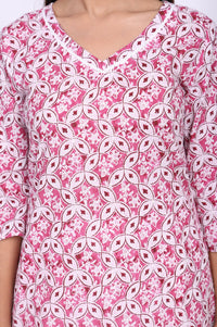 Pink Geometric Printed Lace Trim Cotton Blend Straight Kurta