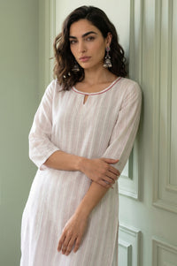 Off White Striped Yarn Dyed Straight Kurta