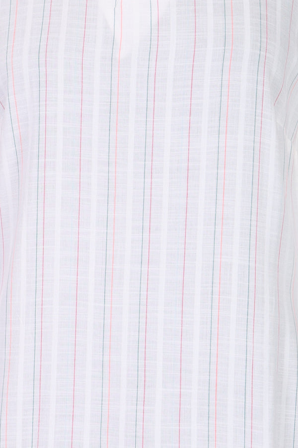 Off White Striped Yarn Dyed Straight Kurta
