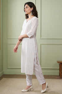 Off White Striped Yarn Dyed Straight Kurta