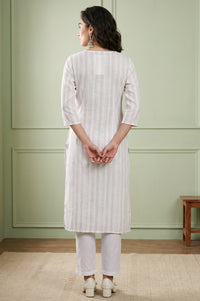 Off White Striped Yarn Dyed Straight Kurta