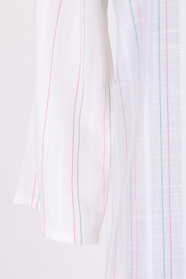 Off White Striped Yarn Dyed Straight Kurta