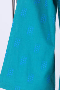 Teal Yarn Dyed Textured Pure Cotton Straight Kurta