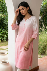 Pink Ombre Yarn Dyed Textured Rayon Straight Kurta