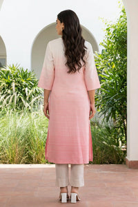 Pink Ombre Yarn Dyed Textured Rayon Straight Kurta