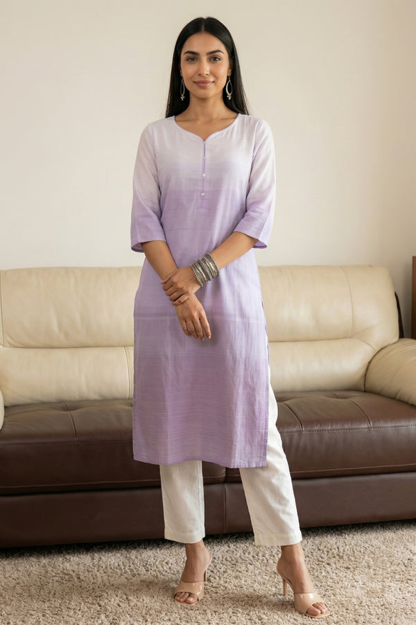 Lavender Ombre Yarn Dyed Rayon Straight Kurta