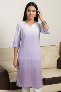 Lavender Ombre Yarn Dyed Rayon Straight Kurta