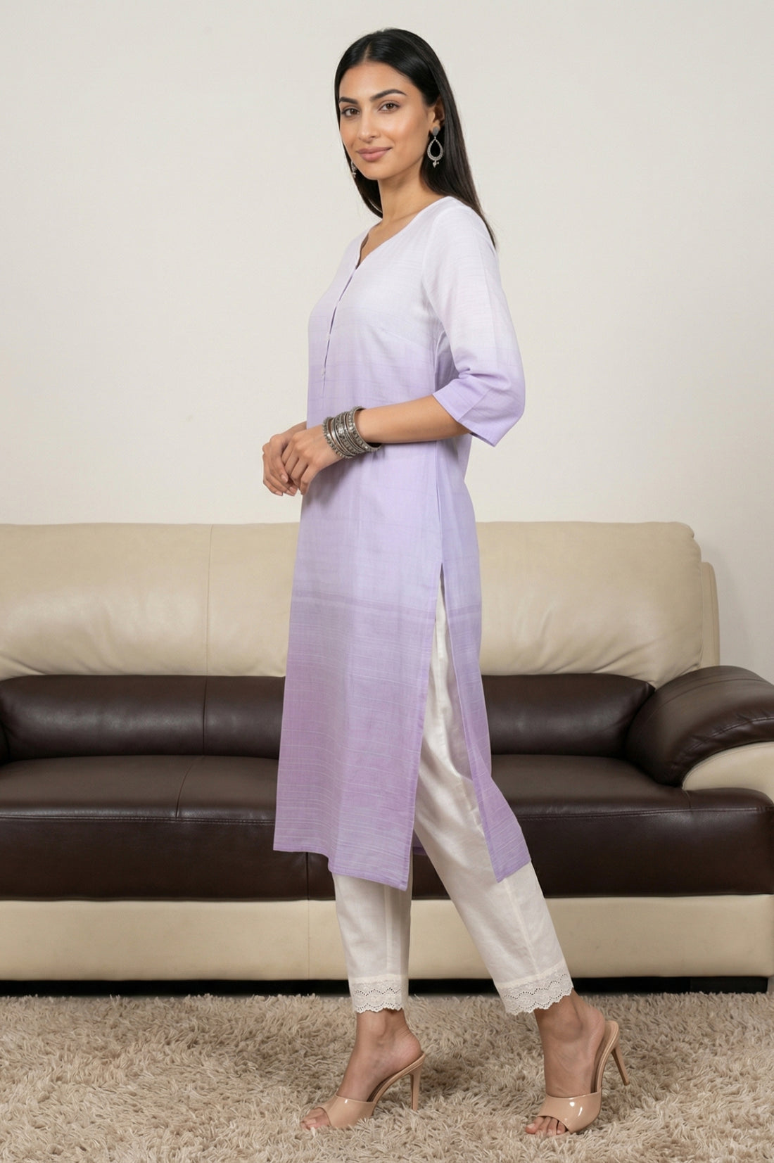 Lavender Ombre Yarn Dyed Rayon Straight Kurta