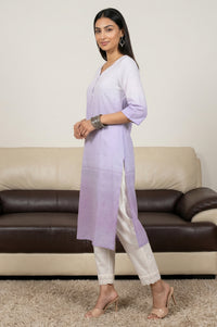 Lavender Ombre Yarn Dyed Rayon Straight Kurta