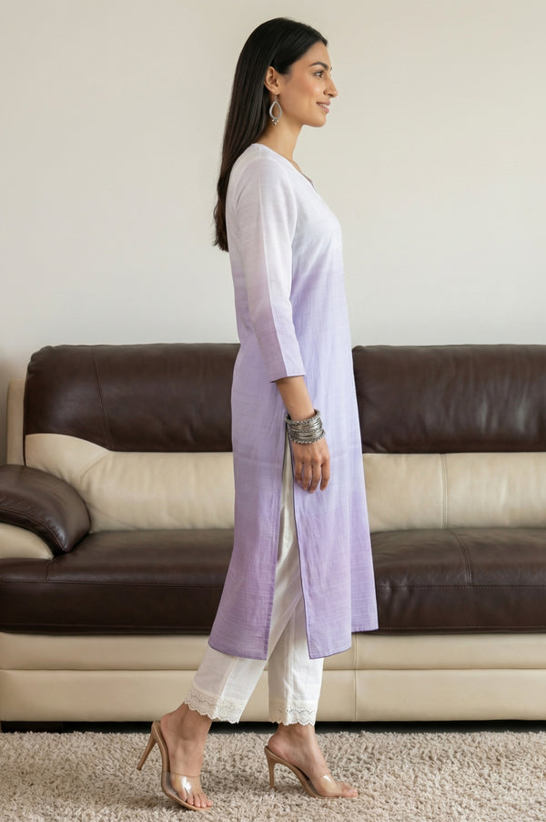 Lavender Ombre Yarn Dyed Rayon Straight Kurta