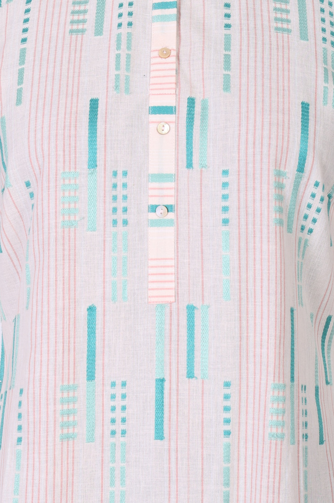 Off White Yarn Dyed Geometric Printed Cotton Blend Straight Kurta