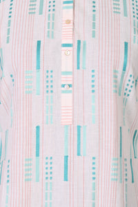 Off White Yarn Dyed Geometric Printed Cotton Blend Straight Kurta