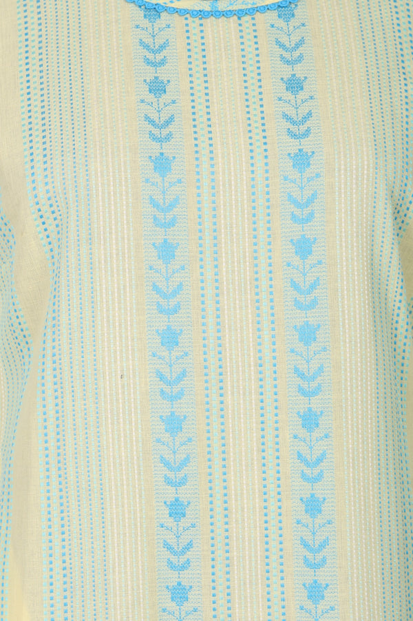 Yellow Yarn Dyed Striped Pure Cotton Straight Kurta