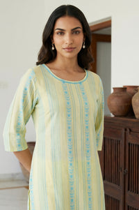 Yellow Yarn Dyed Striped Pure Cotton Straight Kurta