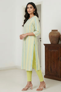 Yellow Yarn Dyed Striped Pure Cotton Straight Kurta