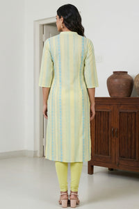 Yellow Yarn Dyed Striped Pure Cotton Straight Kurta