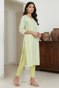 Yellow Yarn Dyed Striped Pure Cotton Straight Kurta