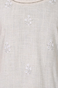 Beige Thread Embroidered Rayon Blend Straight Kurta