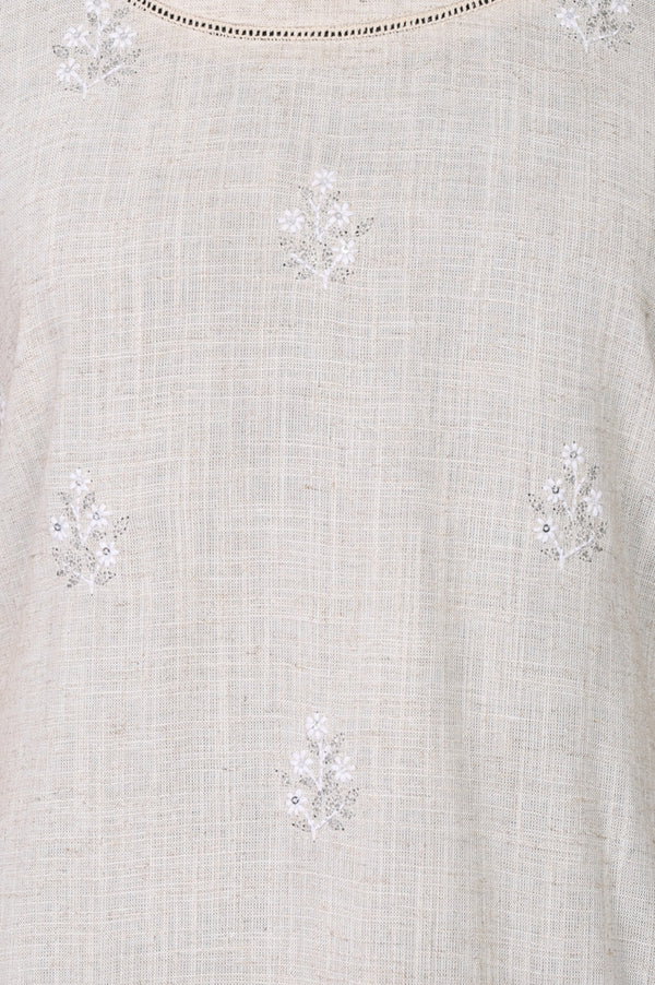 Beige Thread Embroidered Rayon Blend Straight Kurta