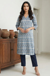 Blue Ethnic Motifs Printed Modal Straight Kurta