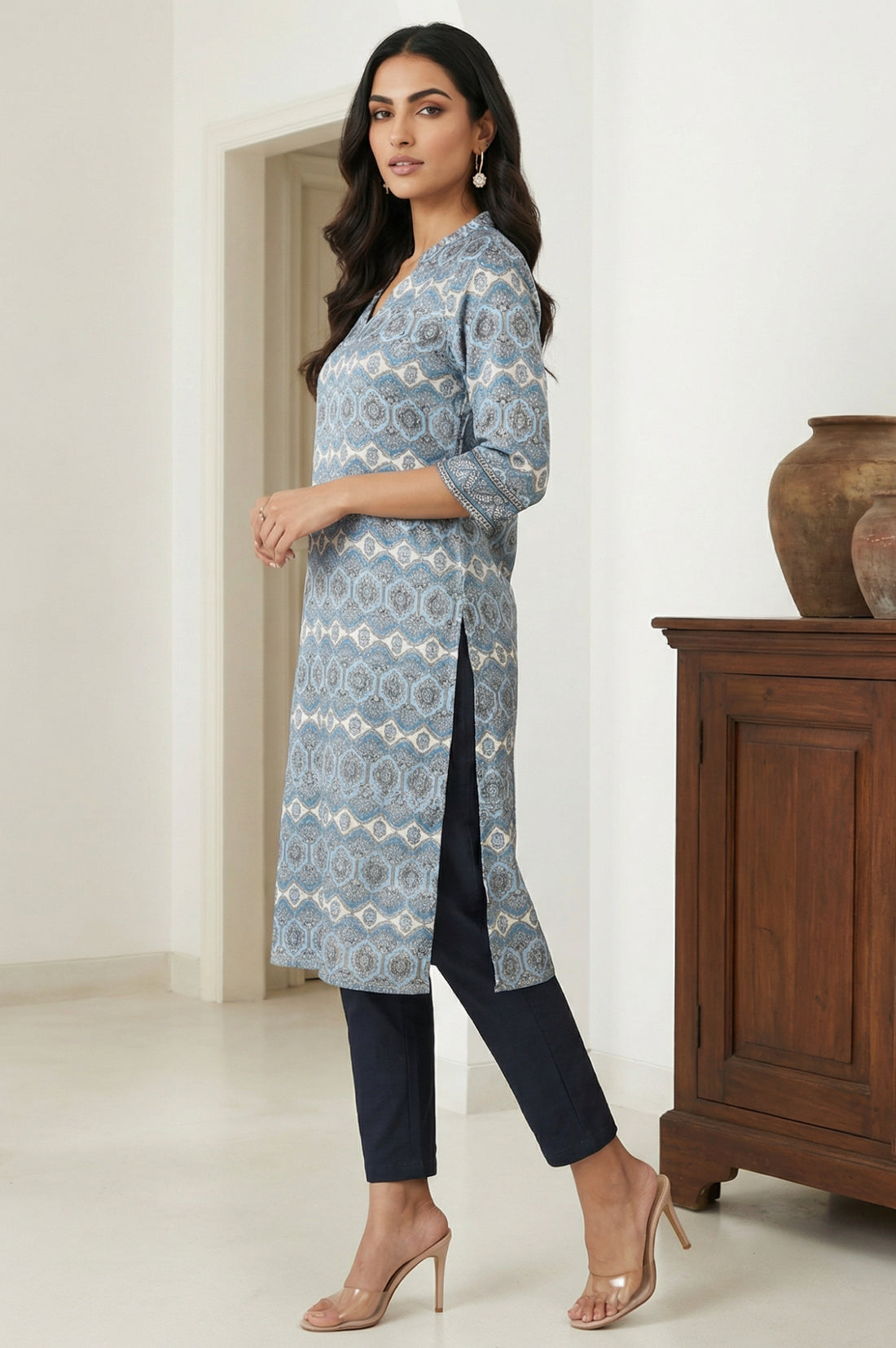 Blue Ethnic Motifs Printed Modal Straight Kurta