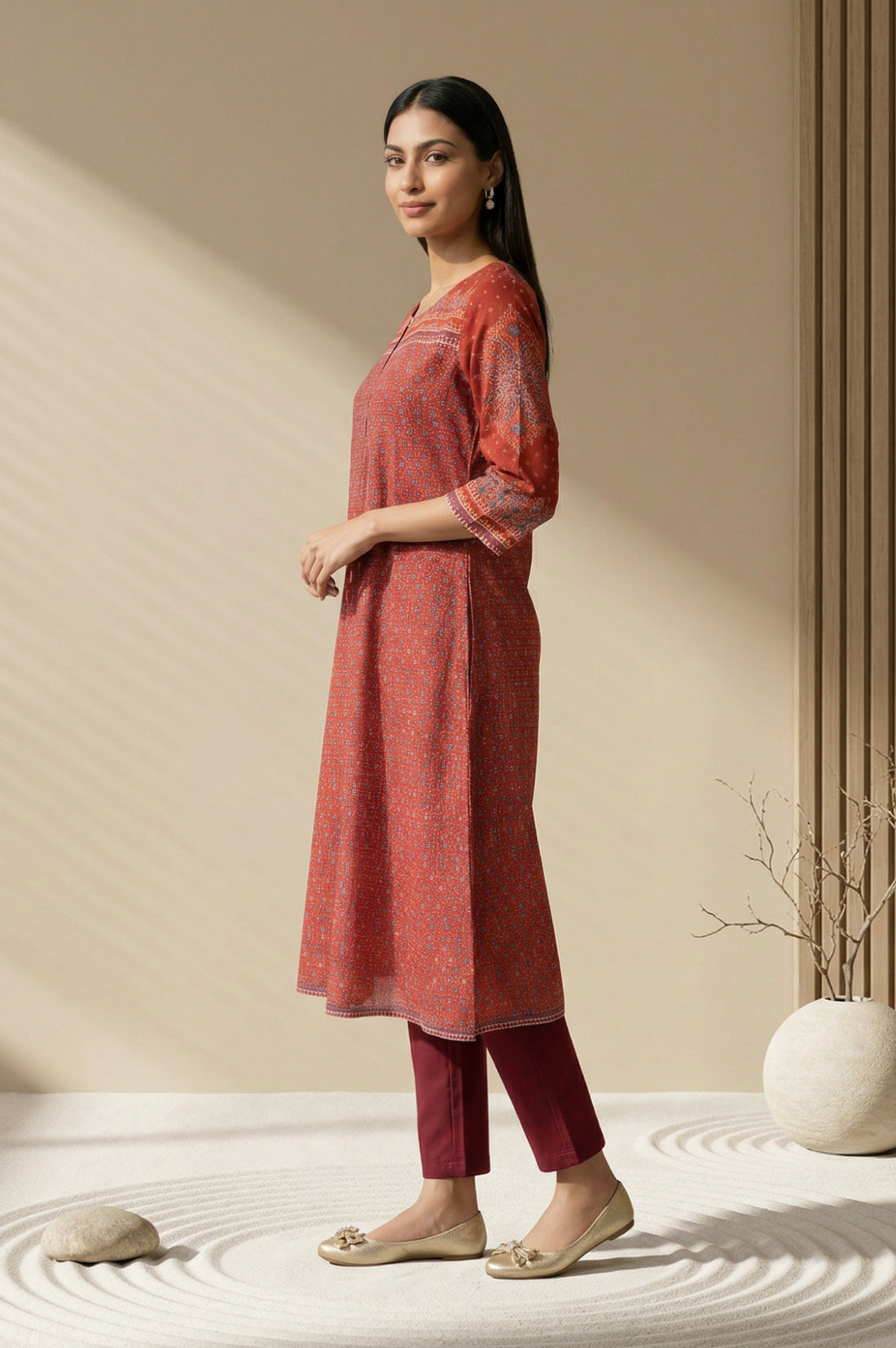 Red Ethnic Motifs A-line Kurta