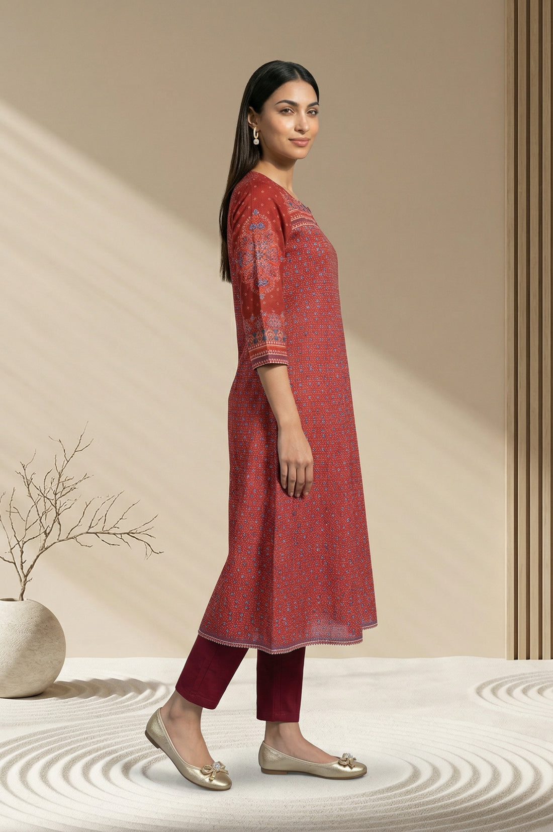 Red Ethnic Motifs A-line Kurta