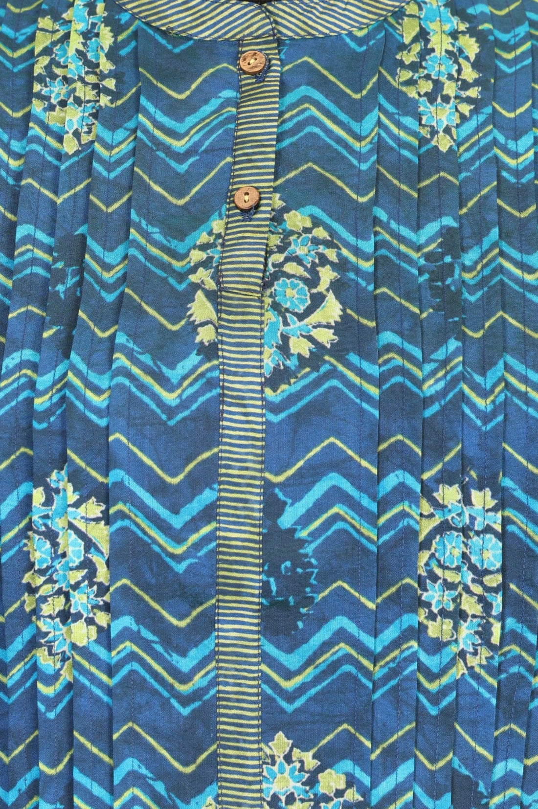 Teal Geometric Printed Pintucks Straight Kurta