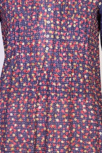 Navy Blue Floral Printed Foil Print Pintucks Pure Cotton Straight Kurta