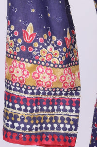 Navy Blue Floral Printed Foil Print Pintucks Pure Cotton Straight Kurta