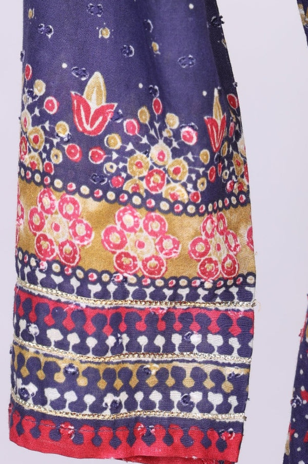 Navy Blue Floral Printed Foil Print Pintucks Pure Cotton Straight Kurta