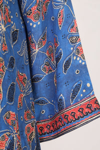 Blue Floral Printed Piping Straight Kurta