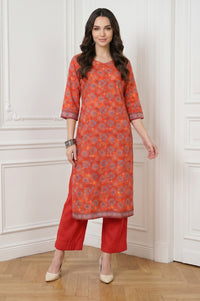 Rust Red Ethnic Motifs Straight Kurta