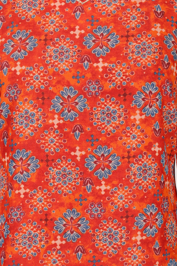 Rust Red Ethnic Motifs Straight Kurta