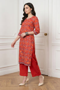 Rust Red Ethnic Motifs Straight Kurta