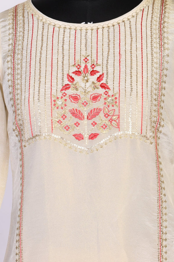 Beige Embroidered Sequins Straight Kurta