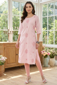 Pink Chanderi Thread Embroidered Straight Kurta