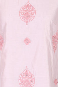 Pink Chanderi Thread Embroidered Straight Kurta