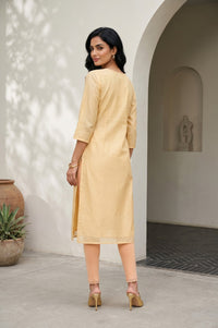 Yellow Embroidered Chanderi Straight Kurta